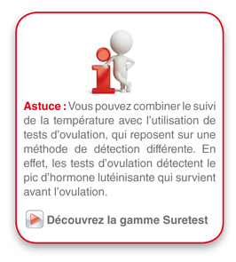 vous pouvez combiner le suivi de la température avec l'utilisation de tests d'ovulation, qui reposent sur une methode de detection différente. En effet, les tests d'ovulation détectent le pic d'hôrmone luteinisante qui survient avant l'ovulation.